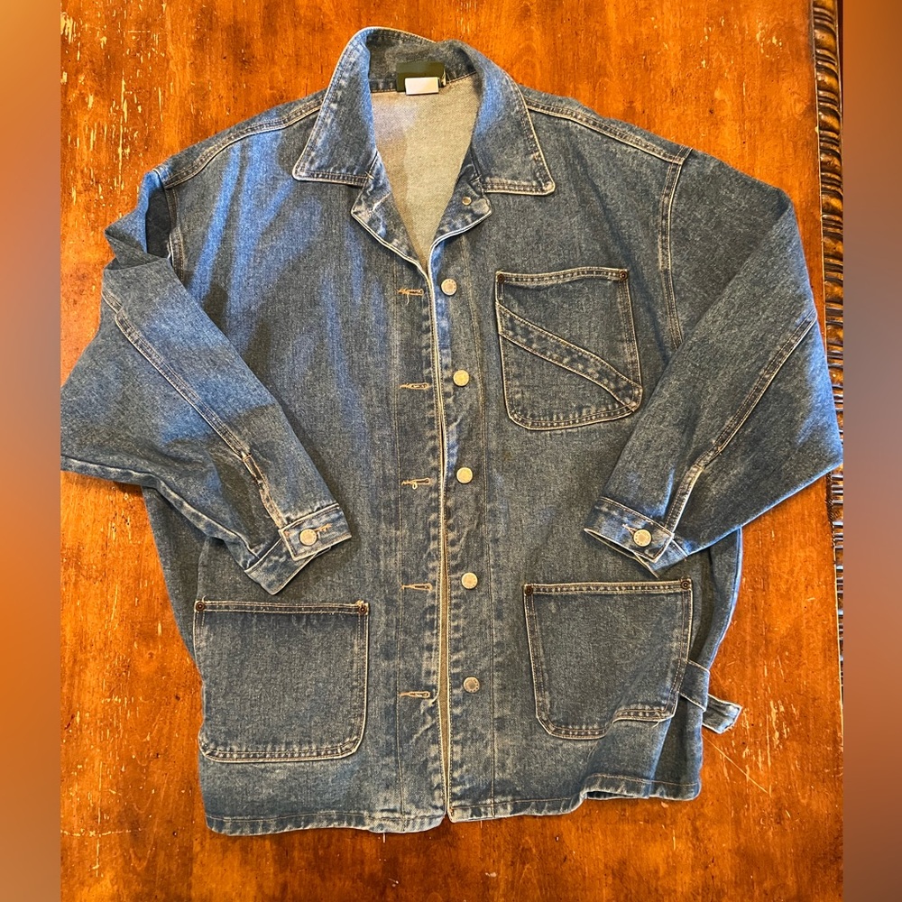 Vintage Grass Roots denim jacket w adjustable waist ring tabs. Size L